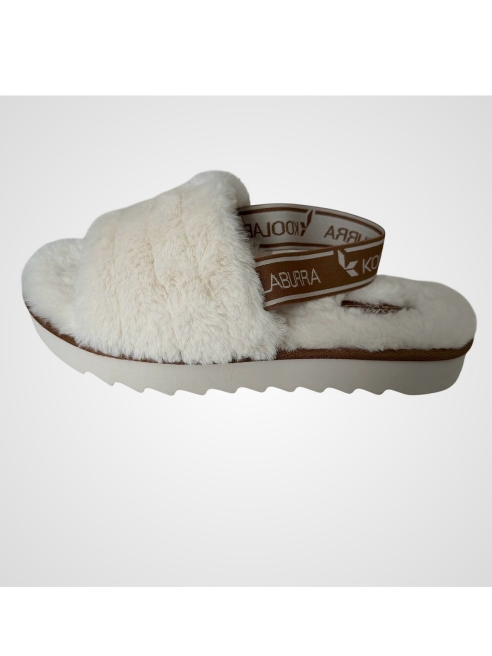 Koolaburra Cream Plush Slide with Branded Heel Strap